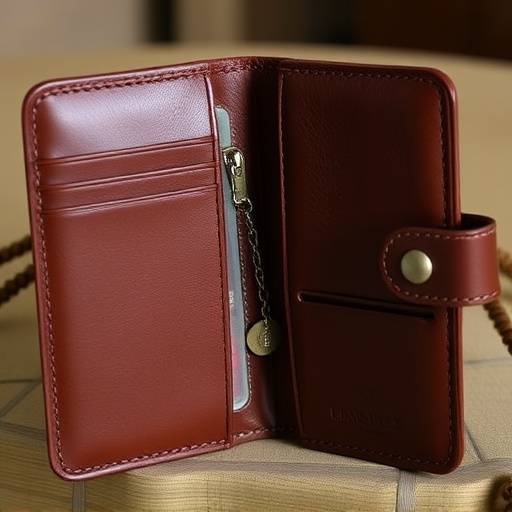 Cartera de cuero con cierre de broche y compartimentos interiores.