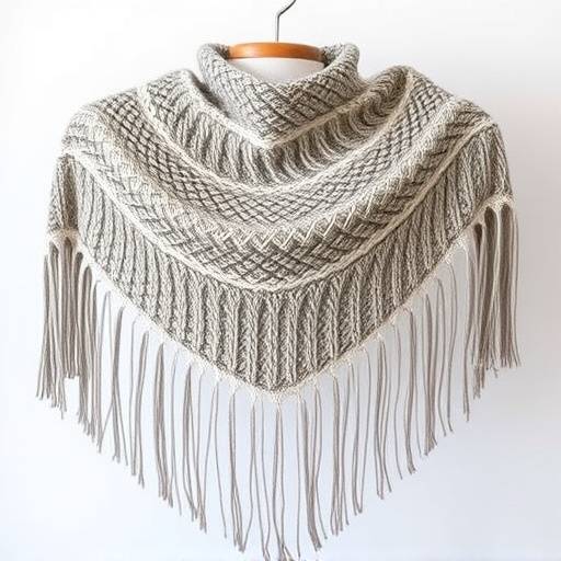 Chal de lana merino tejido a mano con flecos largos.