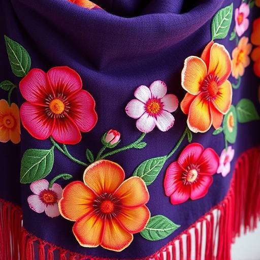 Mant&radic;&ge;n de Manila bordado con flores multicolores