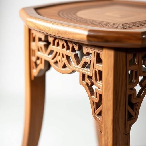 Mesa auxiliar de madera tallada con motivos geom&radic;&copy;tricos